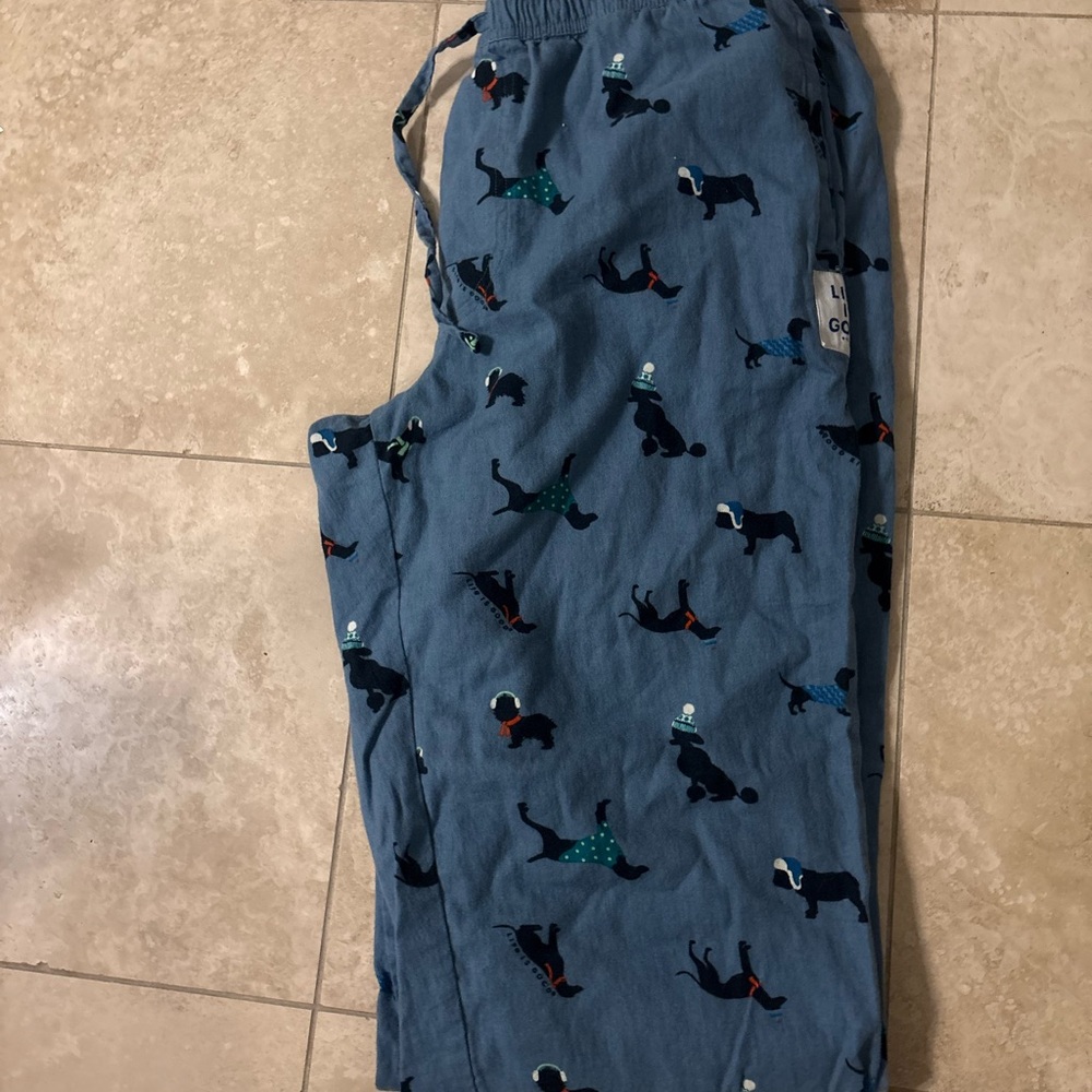 Life Is Good Blue Pajama Bottoms with Playful Dog Pattern